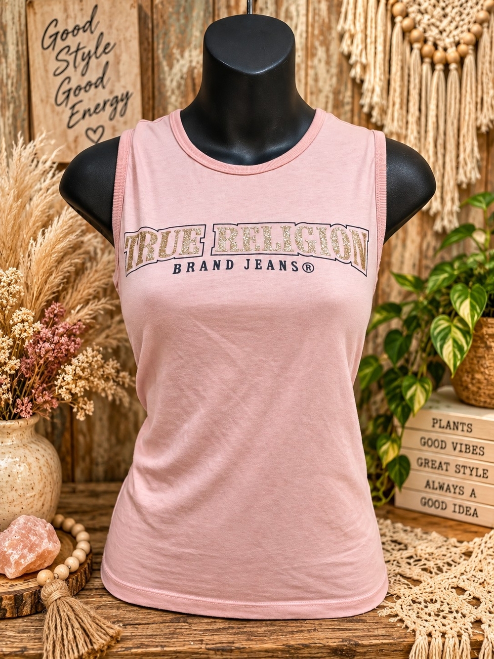 True Religion Light Pink Logo Tank Top